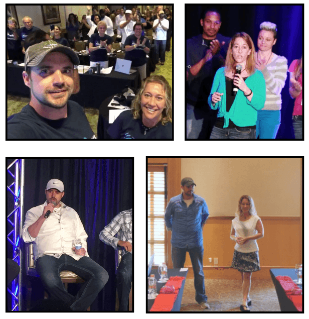 Justin and Brenda Glover speaking on stage at four different events